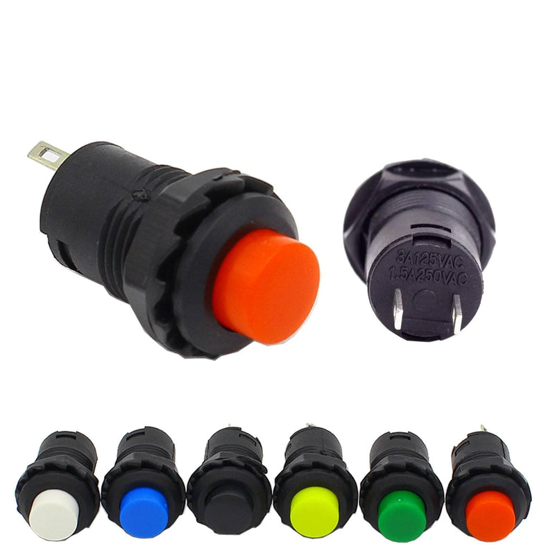 2 x Push Button Round Button 12 mm DIY AC 1.5 A/230 V 12 V Non-Momentary Button Switch Black