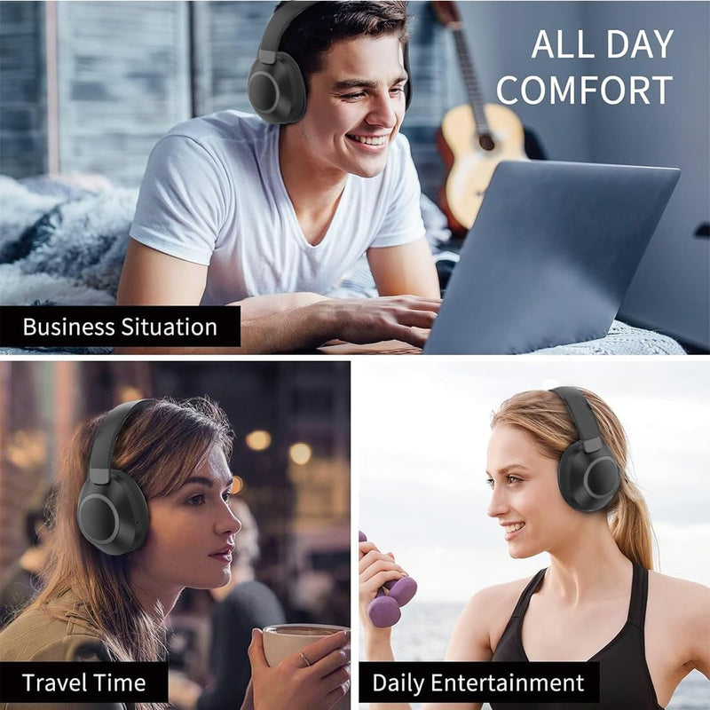 Bluetooth Headphones Over Ear,58H Playtime,Wireless Headset with Microphone HiFi Stereo Foldable Lightweight Deep Bass for Travel Home Office Cellphone (Black) Black