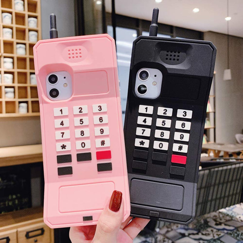 UnnFiko 3D Silicone Case Compatible with iPhone 14 Pro Max, Retro Classic Creative Soft Rubber Bumper Cover Cool Fun Thick Protective Stand Case (Retro Cellphone Pink, iPhone 14 Pro Max) Retro Cellphone Pink