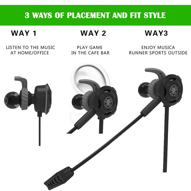 Wired Gaming Earphone with Adjustable Mic for PS4,Laptop Computer, Cellphone, DLAND E-Sport Earburds with Portable Earphone Bags, Snug Soft Design, Inline Controls for Hands-Free Calling. (Black) Black