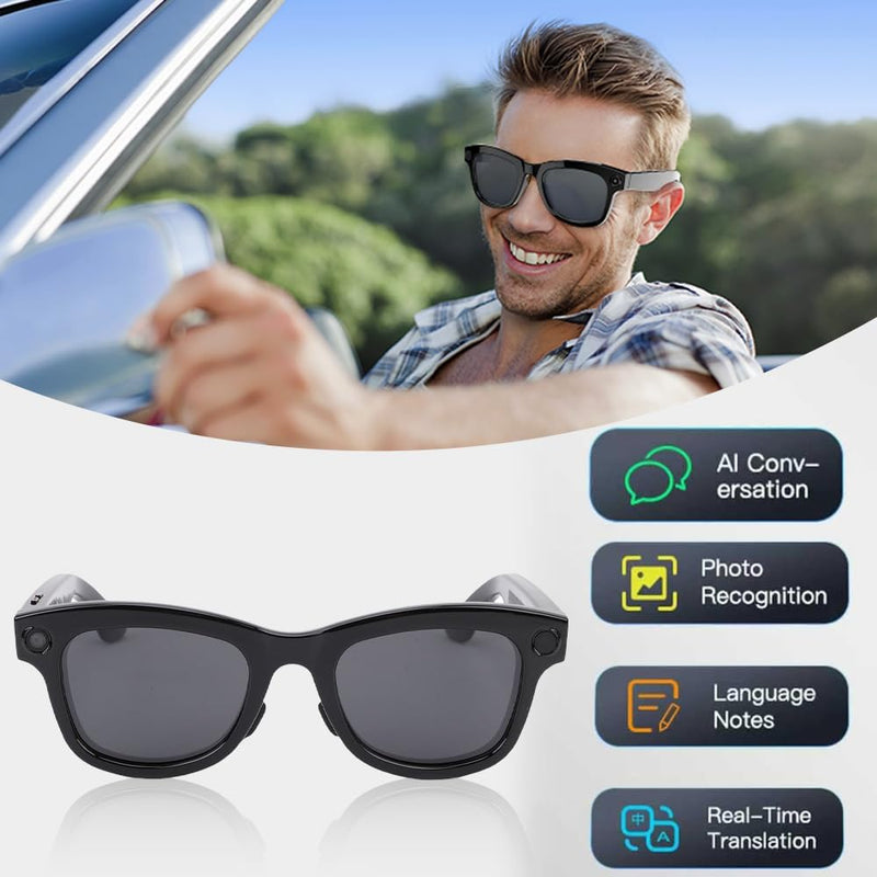 Yoidesu Ai Smart Glasses, 5mp Camera Glasses with Music & Call Features, Bluetooth Glasses with 26 Translation, Anti Women, Music Playback & Calling (Sunglasses) Sunglasses