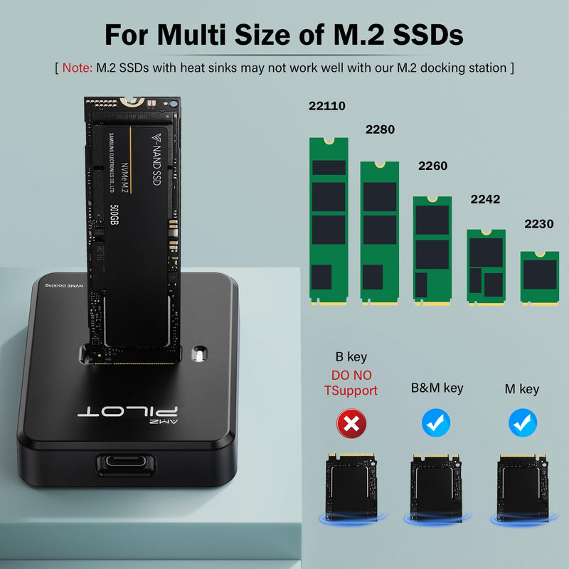 M.2 Dock + M.2 SSD Enclosure NVMe SATA Reader - SD03 Square+C36