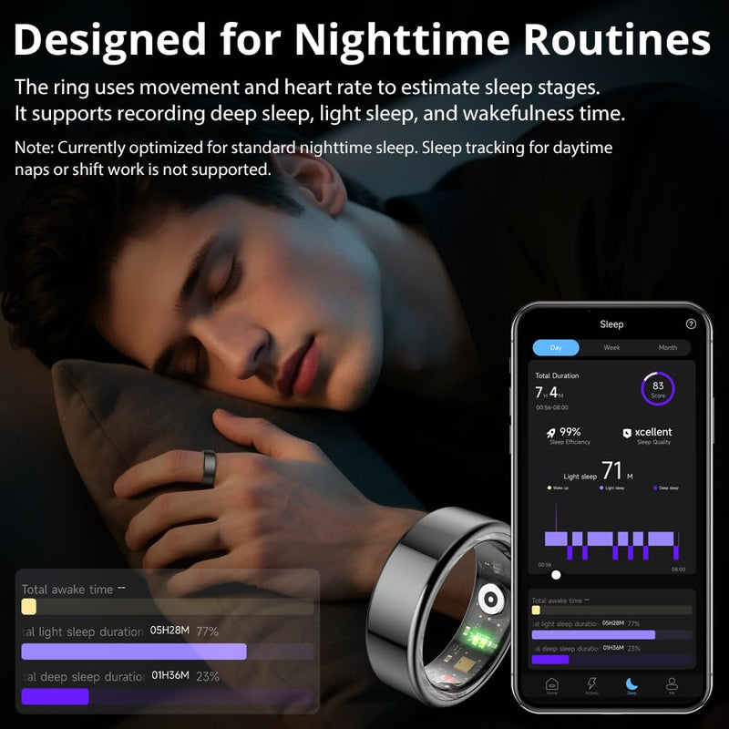 COLMI R02 Smart Ring, Smart Ring for Women and Men, No Subscription Fee, with a Charging Case, Supports Heart Rate, Blood Oxygen, Sleep Health Monitoring. (Black, 9#)