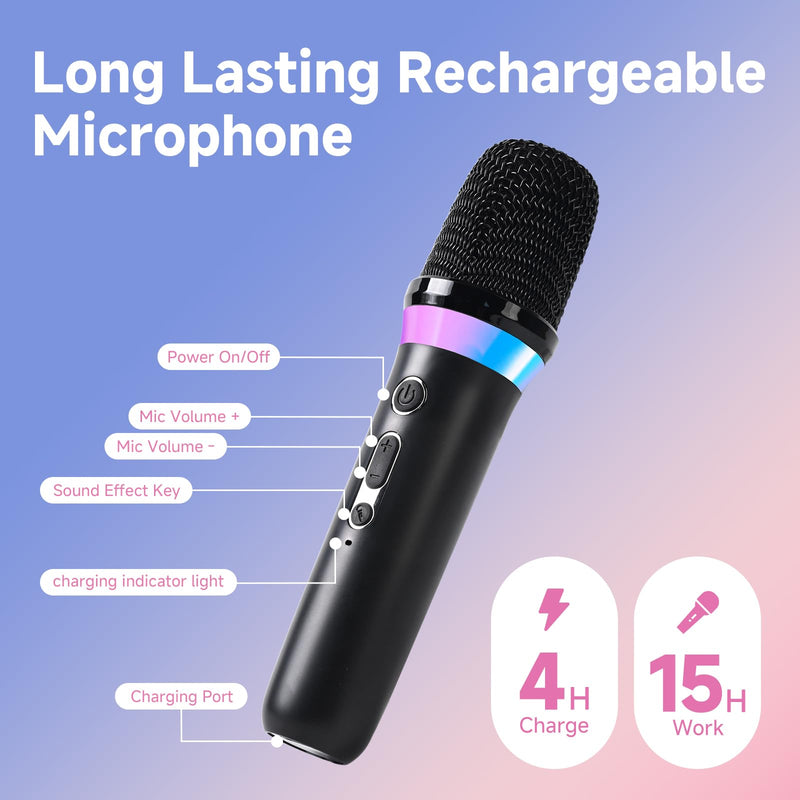 Car Karaoke Microphone,Dual Handheld Rechargeable Mic with 3.5mm Aux in and Out Receiver,Volume Control Karaoke Microphone for Singing, Speech, Home Party, YouTube/Tiktok(Black)