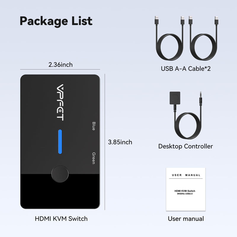 8K@60Hz HDMI KVM Switch 1 Monitors 2 Computers | KVM Switches 2 Port for 2 Computers Share Keyboard Mouse and one HD Monitor, with Desktop Controller and 2 USB Cables