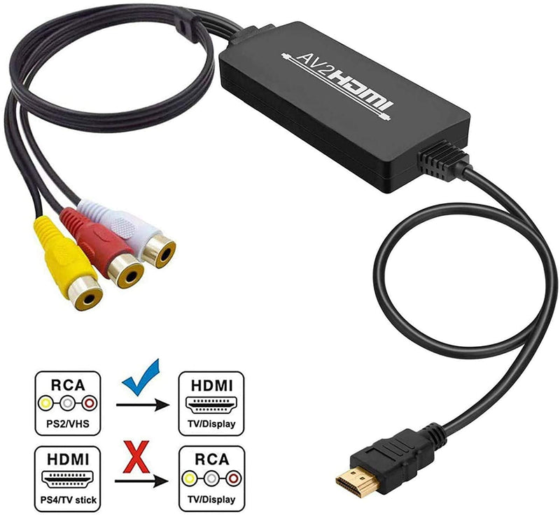 RCA to HDMI Converter, 1080P RCA Composite AV to HDMI Video Converter Cable Compatible with Wii NES N64 PS2 Xbox 360 Sega Genesis VHS VCR DVD Players to Modern TV