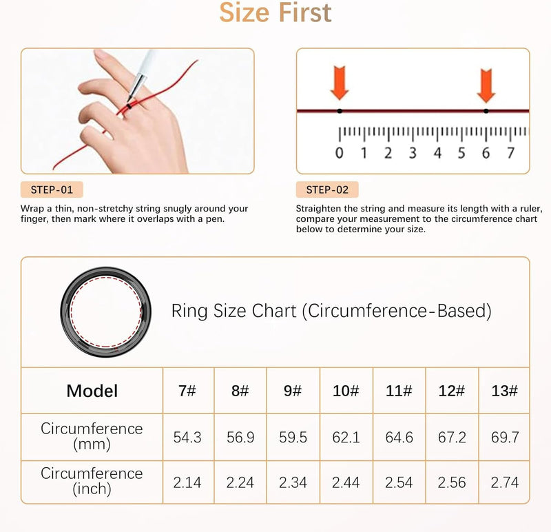 Fit Ring, Smart Health Rings for Women Men with Heart Rate,Blood Oxygen,HRV,Stress Level, Sleep Monitor, Step Tracker, No Subscription Fee, IP68 Waterproof Smart Ring for iphone &Android (Black, 13#) Black 13#
