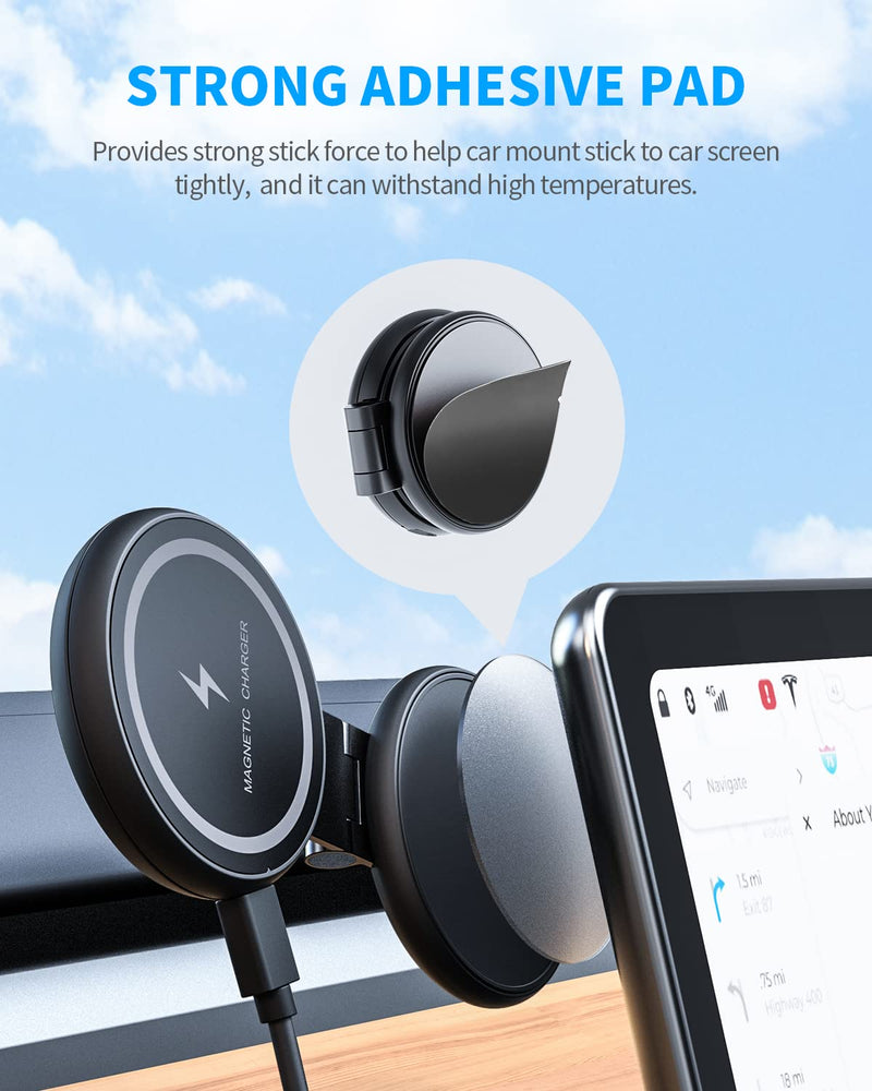 Fast Charging Wireless Car Charger Mount, Magnetic Foldable Car Phone Holder for Tesla Model 3/Y Designed for MagSafe Compatible with iPhone 12/13/14 Series Wireless Charge Version