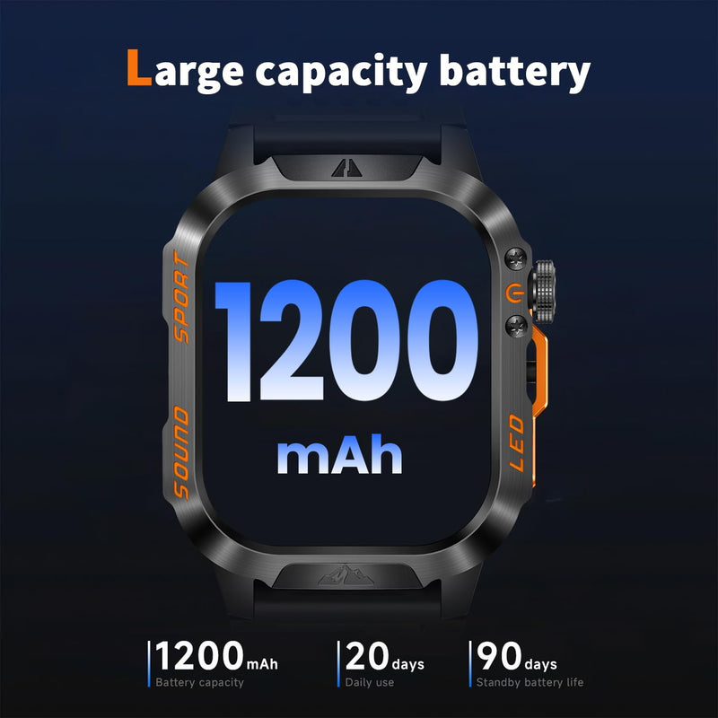 Smart Watch,1200mAh Long Battery Life, 2.01-inch LCD, Bluetooth Calling, Flashlight, Heart Rate/Sleep Monitoring, Supports 100+Sports Modes, IP68 Waterproof,Android & iOS Compatible (Black) Black