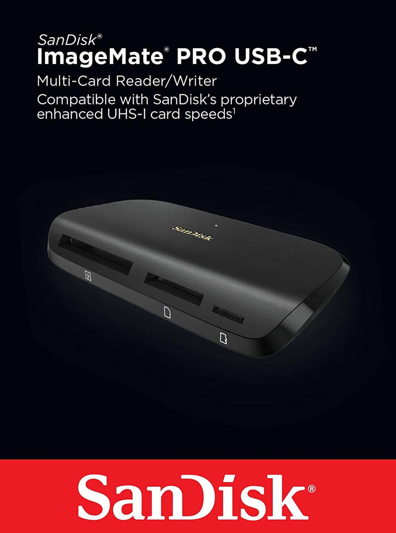 SanDisk ImageMate PRO USB-C Multi-Card Reader/Writer for SDHC, SDXC, MicroSD, CF Cards - UHS-I, UHS-II, 3.0 Compatible (SDDR-A631-GNGNN) Bundle with (1) Everything But Stromboli MicroSD to SD Adapter