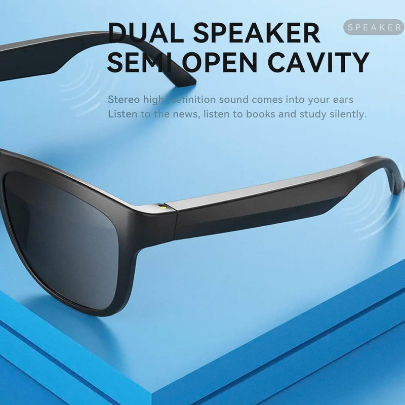 GS01 Smart Bluetooth Sunglasses, Audio Sunglasses with Speaker,Polarized lens, Touch Control, Open Ear Music and Hands-Free (Black+Blue))