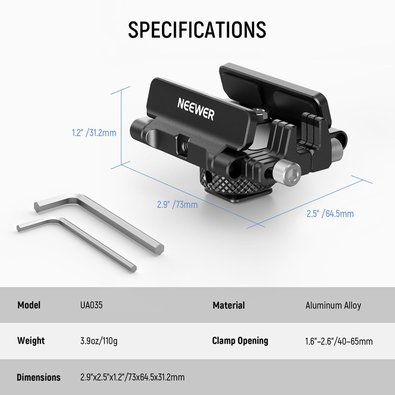 NEEWER Mount Bracket SSD Holder with Cold Shoe Cable Clamp, 1.6"-2.6" for Samsung T5 T7 SSD SanDisk Compatible with SmallRig Cage for BMPCC 4K 6K Compatible with iPhone 15 Pro Max Phone Cage, UA035