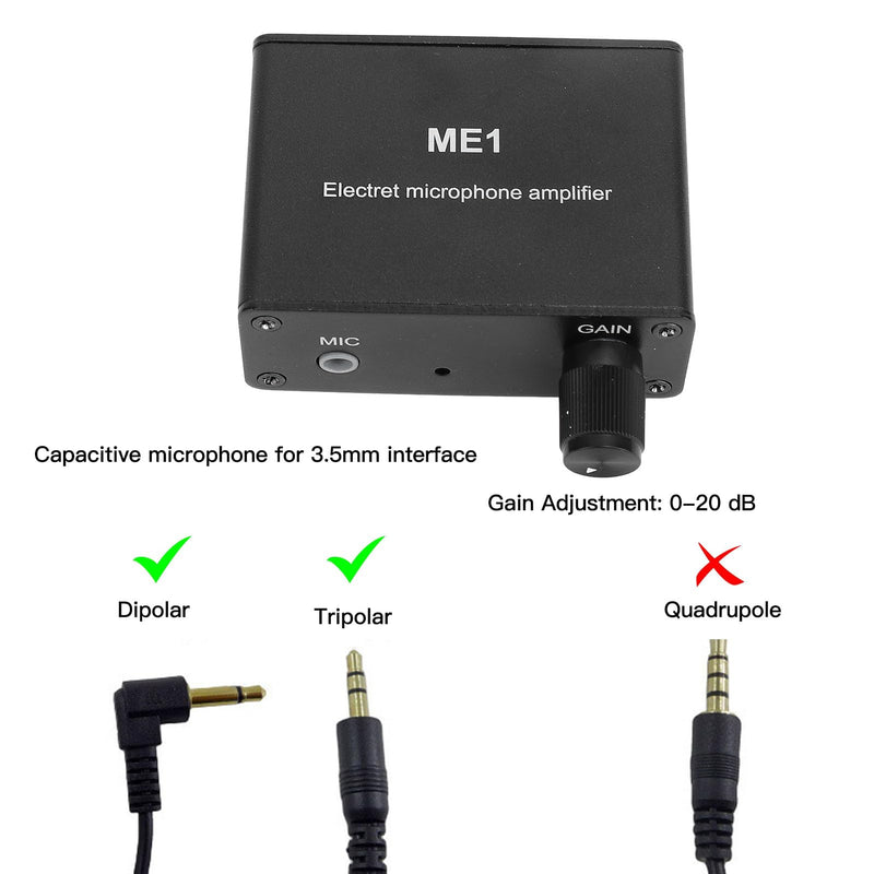Microphone Preamp, Electret Microphone Amp, Adjustable Gain 0-20db Sound Amplifier, Audio, Microphone Preamplifier for Podcast, Livestream, Broadcasting