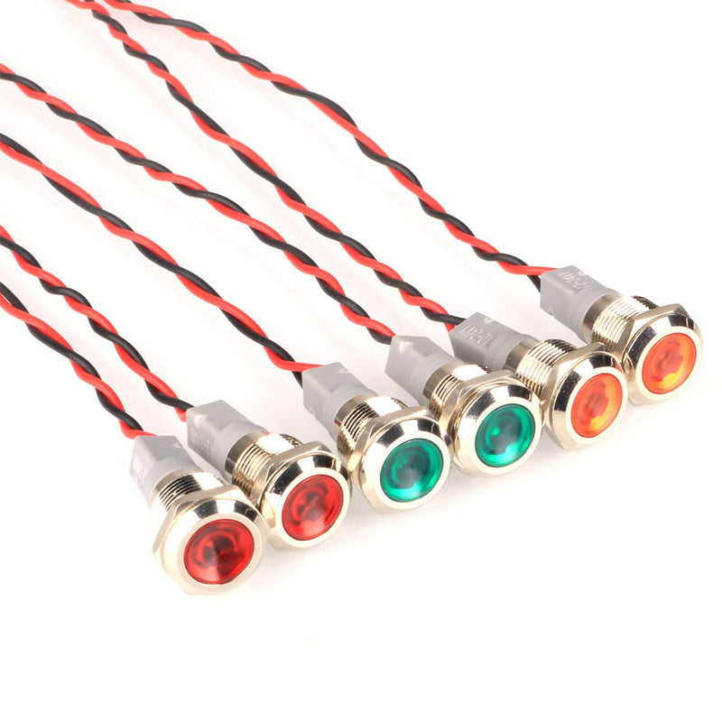 [AUSTRALIA] - GUUZI 6pcs 220V-230V 12 mm LED Panel Pilot Dash Warning Light Indicator Light Lamp Pilot Dash Bulbs Directional (Red/Yellow/Green) Red/Yellow/Green. 