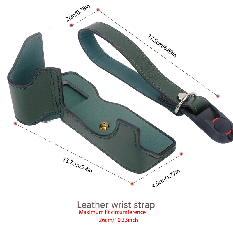 Bowan for Sony A7 Mark IV Camera Case,Handmade Genuine Real Leather Half Camera Case Bag Cover for A7IV A7M IV A7M4 A7 Mark IV A7RV A7R5 Camera Bottom Opening Version + Hand Strap (Green) Green