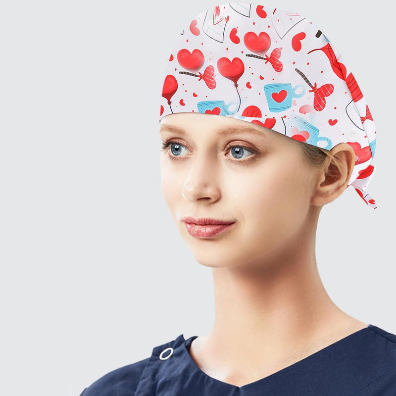 EAVUYIS 1 x surgical cap, fabric, surgical caps, women, robin hat, surgical cap, adjustable with button, work cap, cotton print, sick nurse cap, unisex dust cap