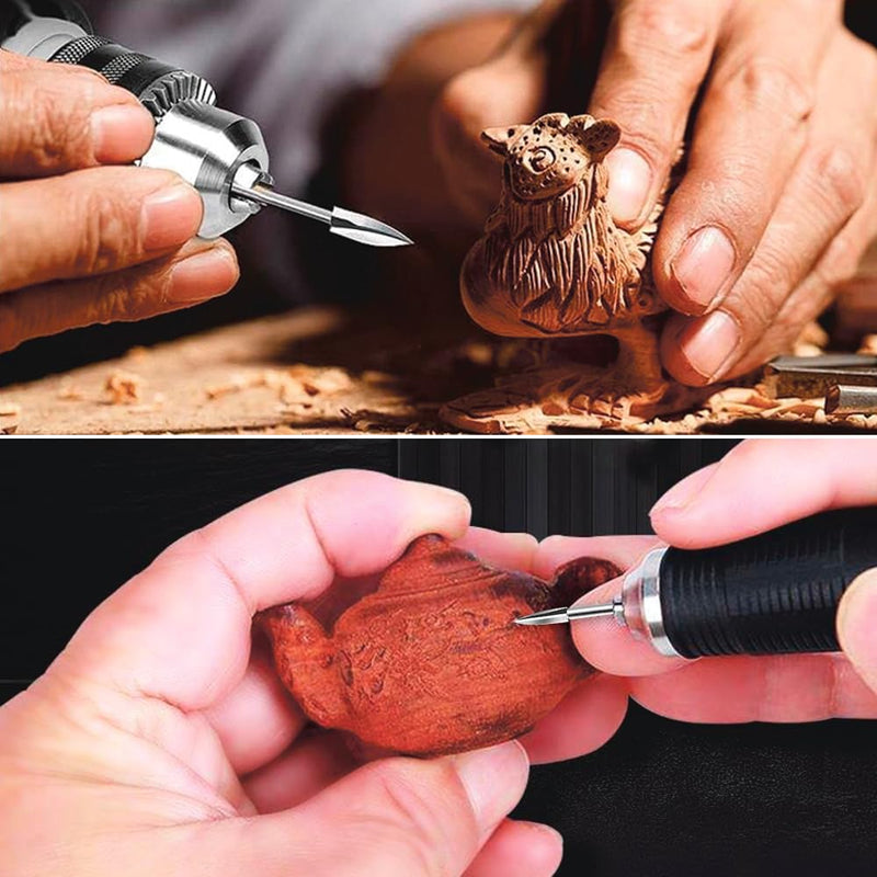 Pack of 5 HSS Wood Carving Tool Set, Compatible with Dremel & Other Rotary Tools, 3 mm Shaft for Precise Woodworking, Engraving & Drilling