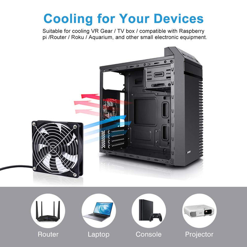 2 Packs Wathai 120mm x 25mm 120mm 5V USB Fan for Receiver AV cabint Game Console PC Laptop TV Box Projector Router Cooling