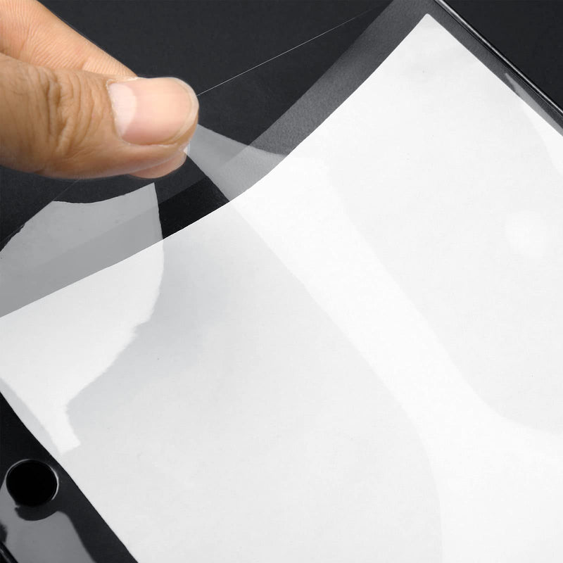 12 Pieces Flip Folder Pages Flip Folio Marching Band Music Files Holder Sheet Musical Flip Folder with 2 Holes 7.5 x 6.3 Inches PVC Waterproof Window Pages for Music Files (Black, Single Side) Black