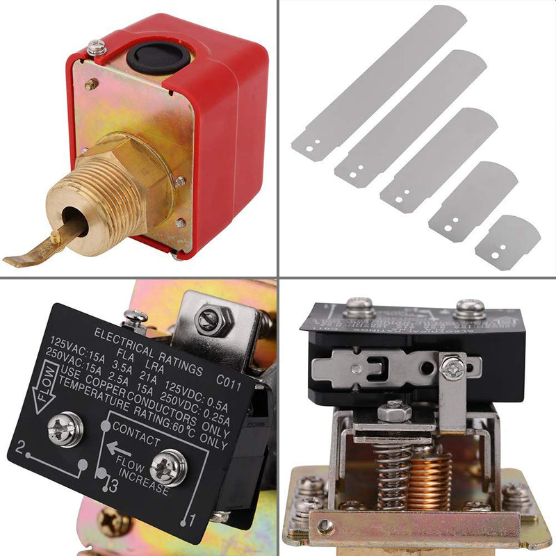 TOPINCN 10 Bar Brass Water Flow Switch Paddle Control Brass Construction Water Flow Restrictor Regulator Npt Thread Connection Red Ac250V
