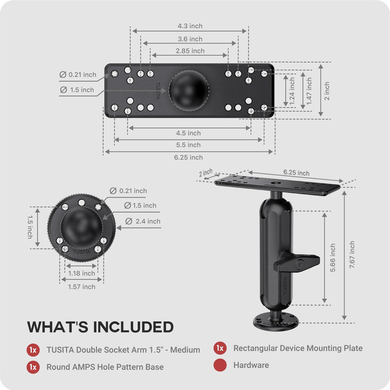 TUSITA Universal Marine Electronic Mount - C Size Medium, Aluminum Fish Finder Mount with 1.5" Ball for Boat, 360° Rotation, High Salt Water Resistant, Compatible with Garmin, Lowrance and More Medium Arm