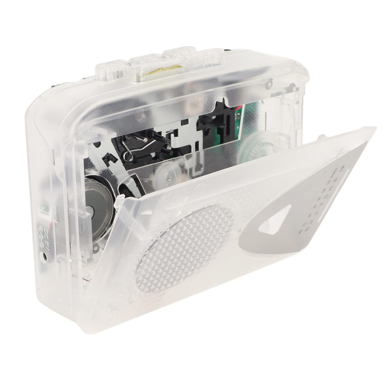 Portable Cassette Player, FM AM Radio Stereo Cassette MP3 Tape Player with 3.5mm Jack and Speaker Support Battery Power and USB Power for Daily (Transparent) Transparent