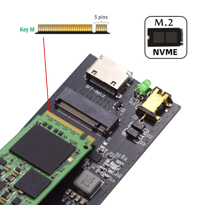 Oculink SFF-8612 SFF-8611 to M.2 NGFF M-Key to NVME PCIe SSD 2280 SSD Enclosure Adapter for Mainboard 4X-Oculink to NVME Adapter Enclosure