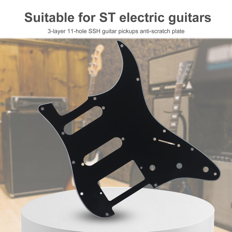 SAPHUE HSS 11 Holes Strat Electric Guitar Pickguard and BackPlate Set for Fender US/Mexico Made Standard Stratocaster Modern Style Guitar Parts (3ply Black) 3ply Black
