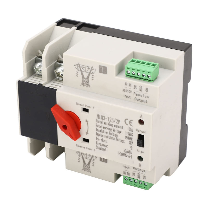 [AUSTRALIA] - Automatic Transfer Switch, 50 60HZ Generator Automatic Transfer Switch 2P ATS AC110V 100A for PZ30 Distribution Boxes in Homes Factories and Laboratories, PC and Silver 