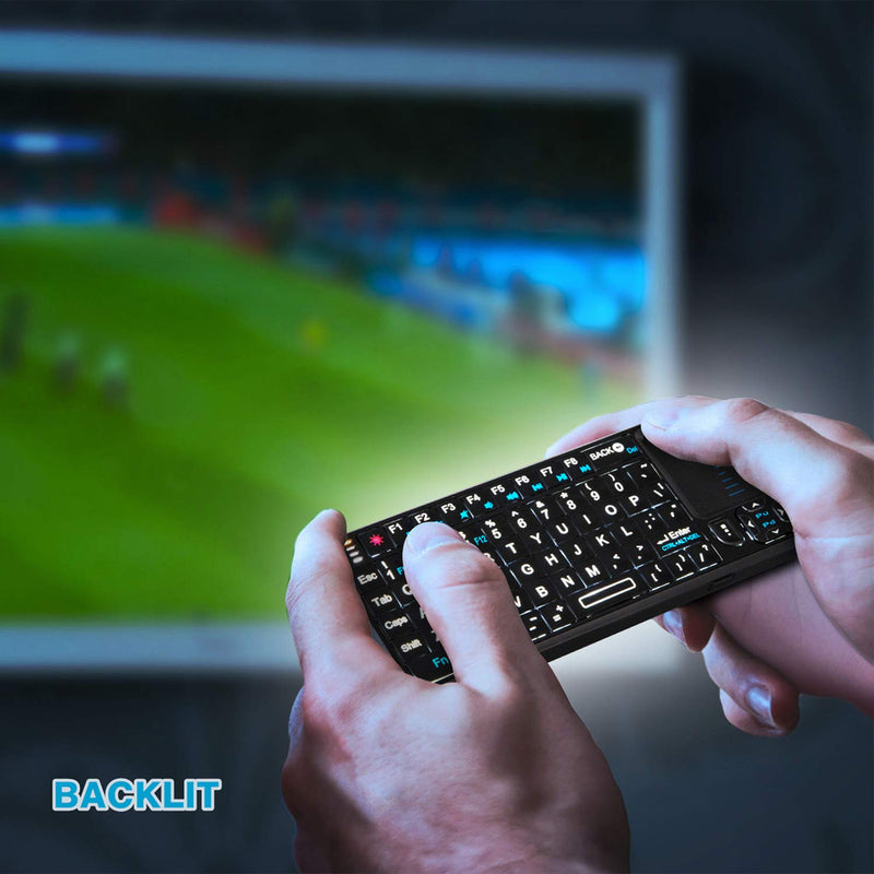 Rii Mini Wireless Keyboard with Touchpad＆QWERTY Keyboard,Support Bluetooth ＆2.4G Connection,Built-in Laser Pointer, Backlit Portable Keyboard Wireless with Remote Control, X1-BT Black.