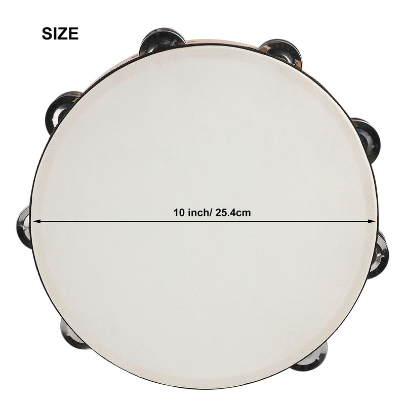 10 Inch Goatskin Tambourine With 8 Pairs of Metal Jingles Hand Held Drum Tambourines for Kids Adults Church Dance Games KTV Party 10 inch