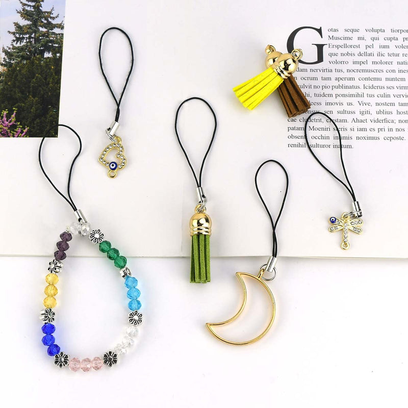 100 Pieces Lanyard Phone Ring Strap for Cellphone Mobile Lariat Lanyard Cell Phone Split Ring Strap Charm Cords with Silver Tone Split Ring for Mobile USB Flash Drive MP3 Keychain Keyring DIY (Black)