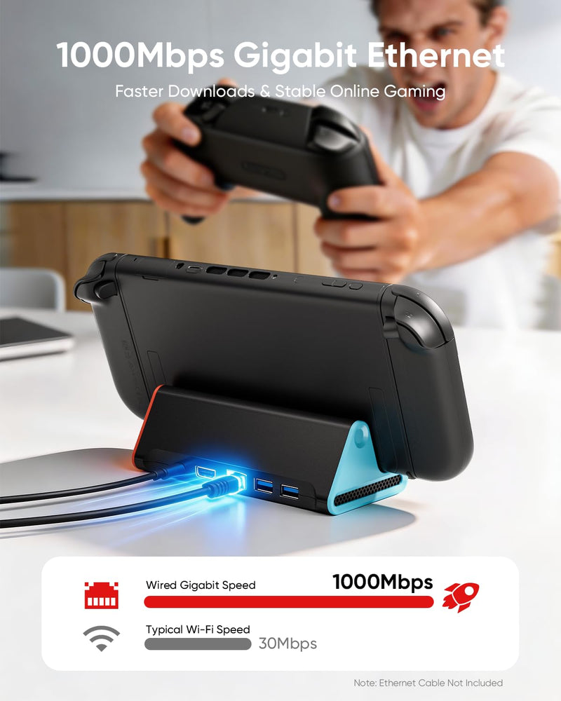 Switch 2 Dock, 4K@60Hz TV Docking Station with 60W Fast Charger & HDMI Cable, Gigabit Ethernet Port (1000Mbps), Portable Replacement Base for Switch 2 ONLY, Accessories Bundle for Nintendo Switch 2