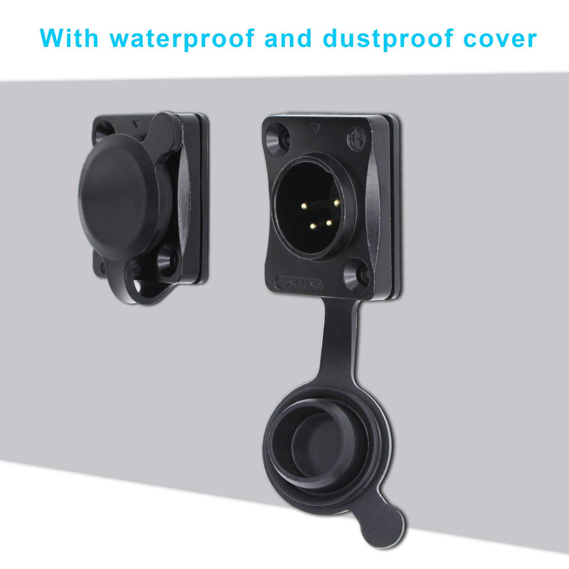 4-Pin XLR Male Jack Panel Mount Jacks with Waterproof Cover,Gold Plated XLR 4 Pin Microphone Audio Jack Connector D Series Size,Black Male,Black