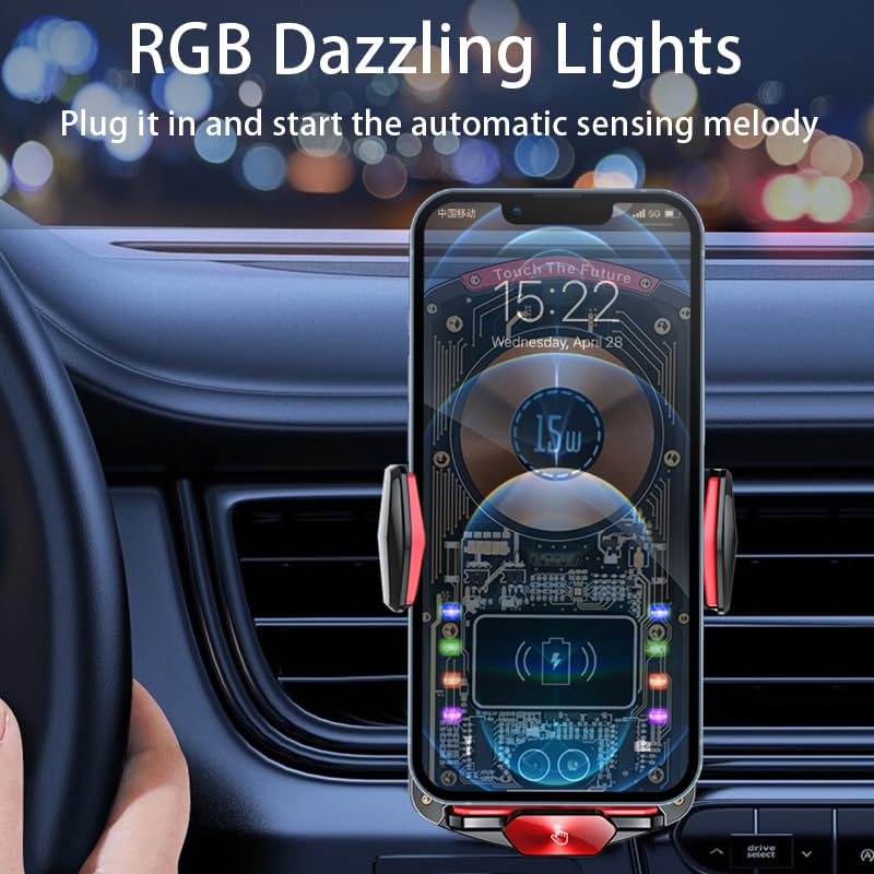 Wireless Car Charger, 15W Fast Auto-Clamping Vent Phone Holder | Transparent Design · 360° Rotation · Compatible with iPhone & Samsung