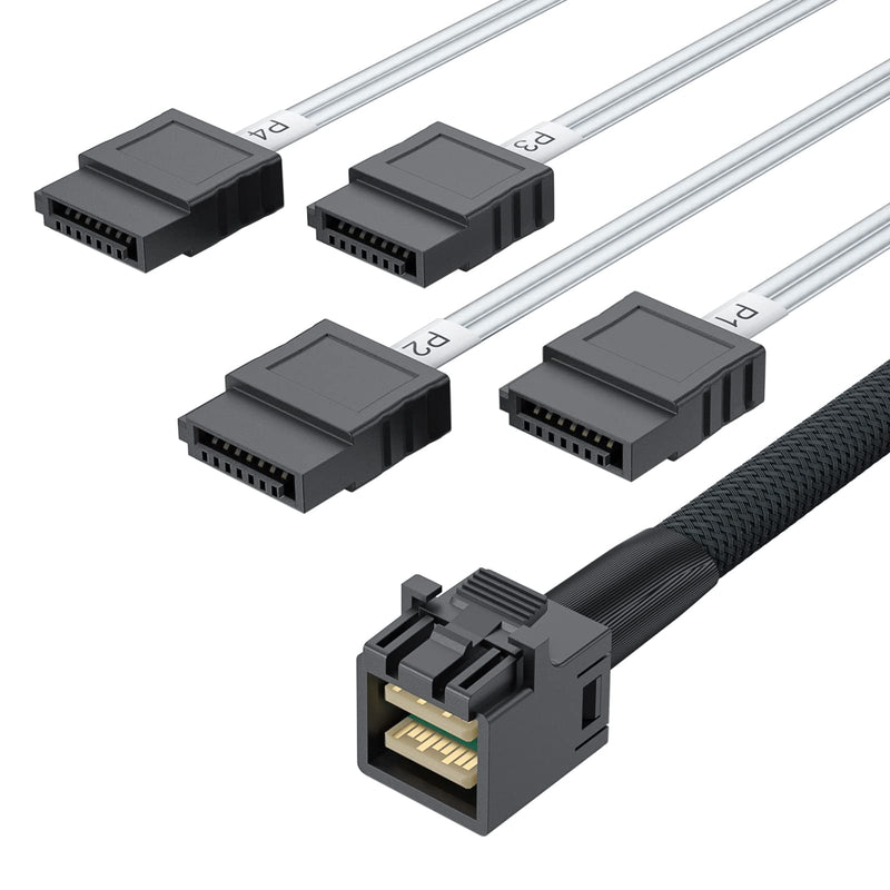 10Gtek MiniSAS HD SFF-8643 Breakout to 4xSATA Cable, Compatible with Raid Controller Hard Drive, 0.75~0.8m(2.46~2.62ft) 8643-4xSATA