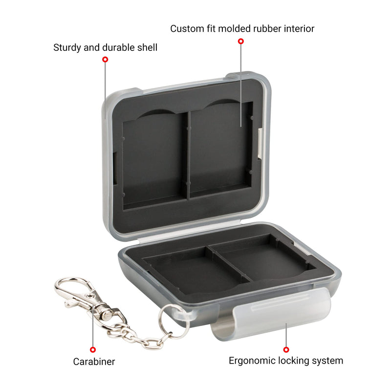 PROfezzion 4 Slots Portable SD Card Holder, [Water-Resistant] [Anti-Shock] SD Card Case Storage for 4 SD /SDXC /SDHC Cards, Memory Card Hard Carrying Box Keeper Protector with Rubber Interior, Grey 4 Slots SD