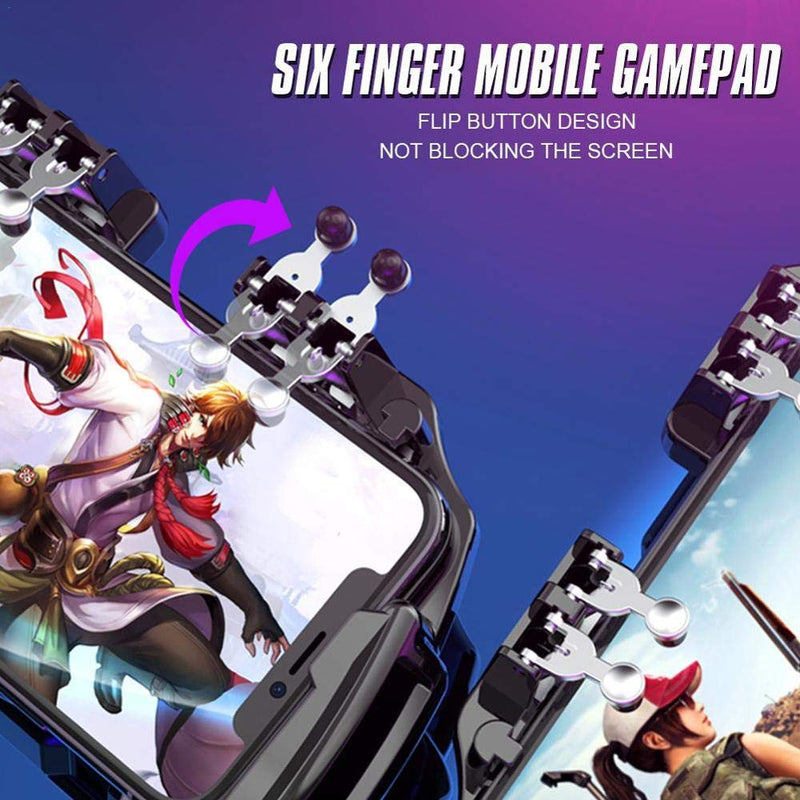 PUBG Mobile Controller Joystick Turnover Button Gamepad for PUBG iOS Android Six Finger Operating Gamepad With Cooling Fan