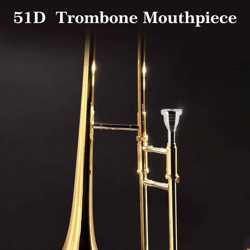 ROWELL 51D Silver Trombone Mouthpiece - Brass, Compatible with Beginners and Professionals, Modern Style, B Flat Instrument
