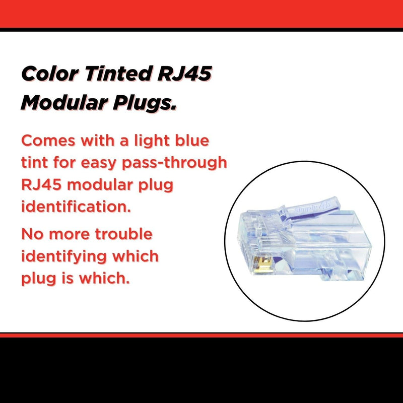 Simply45 Cat5e RJ45 Modular Plugs 8P8C, 100 Pack | 3-Prong 24ct Gold Plated Crimp Connector for 24AWG Solid & 28-26AWG Stranded UTP (Cat5e Ends / RJ45 Ends), S45-1000 Unshielded-Cat5e 100 Pieces