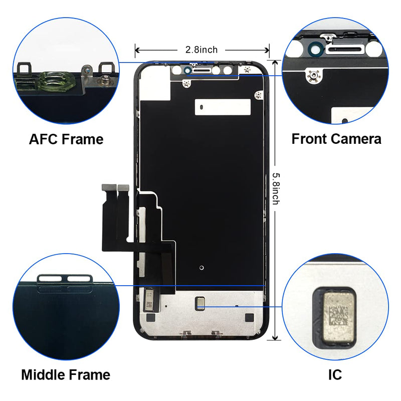 for iPhone XR LCD Screen Replacement 6.1 inch(Model A1984, A2105, A2106, A2108) Display digitizer Assembly Touch Screen,with Frame Assembly Repair Tool for iPhone XR