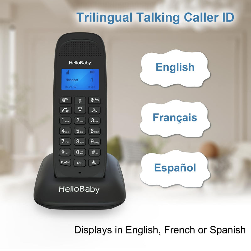 HelloBaby DECT 6.0 Cordless Phone with 2 Handsets, Advanced Call Block, Expandable Cordless Phone with Trilingual Caller ID/Call Waiting, Full-Duplex Handset Speakerphone, Reliable 1000ft Range HB1688-2