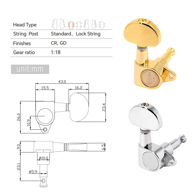 [AUSTRALIA] - FXJXB 18:1 Guitar Tuning Pegs 3x3 Tuning Keys Guitar Tuners Replacement for Acoustic or Electric Guitar for ST TL SG LP Style- Chrome(3R+3L) 3L+3R 