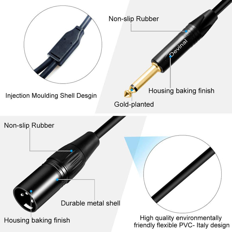 Devinal Dual 1/4 to XLR Y Splitter Cable, Double 6.35mm TS Male to XLR 3pin Male Stereo Cord, Dual Quarter inch Mono to XLR Male Plug Microphone Audio Converter Adapter 10 Feet 3m 10 FT