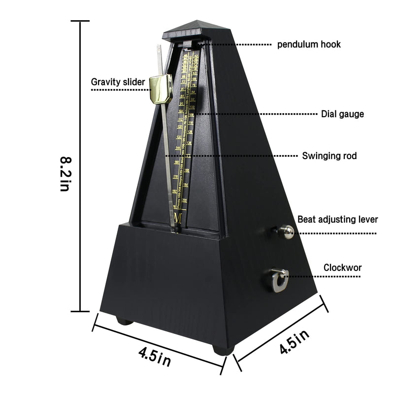 Mechanical metronome, universal music timer for piano, guitar, drums, violin and saxophone musicians, pyramid-designed DPM-1 music metronome, ebony color