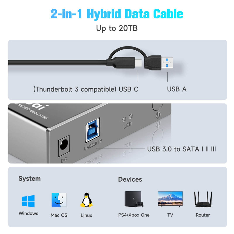USB 3.0 to SATA Hard Drive Dock + Dual Bay HDD Docking Station, UASP Supported
