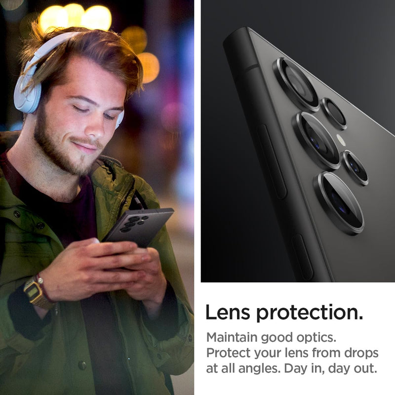 Spigen Camera Lens Screen Protector [GlasTR EZ Fit Optik Pro] Designed for Galaxy S24 Ultra [Case Friendly] - Titanium Black [2 Pack]