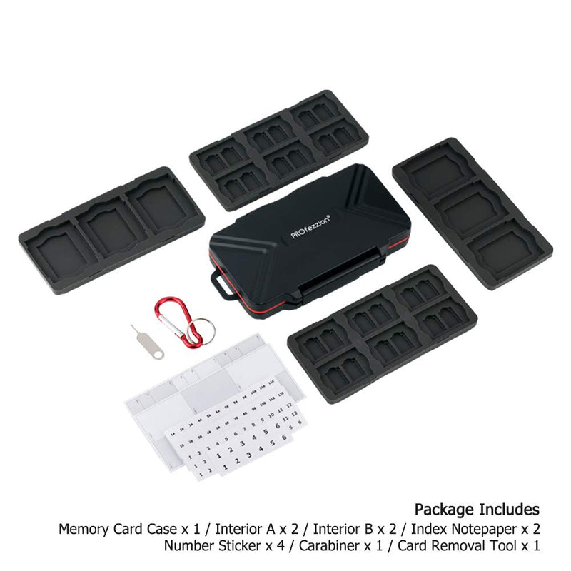 PROfezzion 48 Slots Universal Weatherproof Memory Card Carrying Case Anti-Shock Storage Holder for SD Micro SD CF Cfast XQD Nano Sim Huawei Nano Memory MSD TF CompactFlash Cfexpress SDXC SDHC Cards