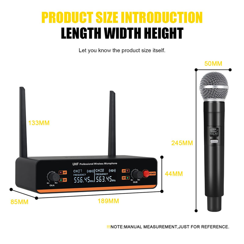 D20 Professional Wireless 2 Handheld VHF 230-250 MHZ Microphone System 100m distand for Karaoke,Party, Speech (D20-2) D20-4