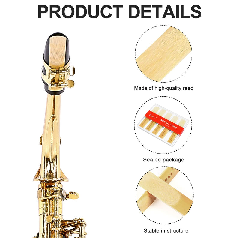 10 Pack Professional Alto Saxophone Reeds with Plastic Box, Strength 2.5 Alto Sax Reeds, Laser Engraved Marking & Thinner Reed Tip for Easy of Play, Traditional Reeds for Saxophone Alto Light Brown